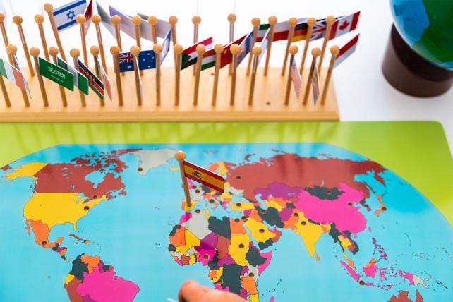 Flags on world map